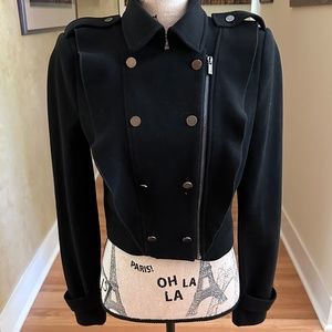 BCBGMAXAZRIA Black Fay Ruffled Button Moto Jacket Womens Size Small